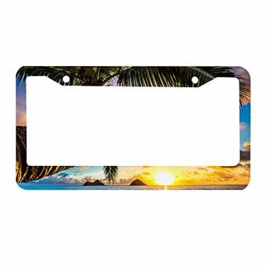 Imagem de Nicokee Linda moldura decorativa para placa de licença Lanikai Kailua Sunrise in Hawaii Car Tag Cover Alumínio Suporte de placa de carro para homens e mulheres