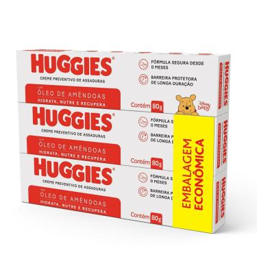 Imagem de Creme Preventivo De Assadura Huggies Pele Protegida Óleo de Amêndoas 3 Unidades De 80g Cada