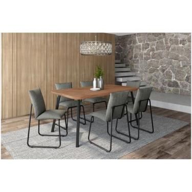 Imagem de Mesa de Cozinha 6 Cadeiras Retangular Nalva Carraro, Nogal