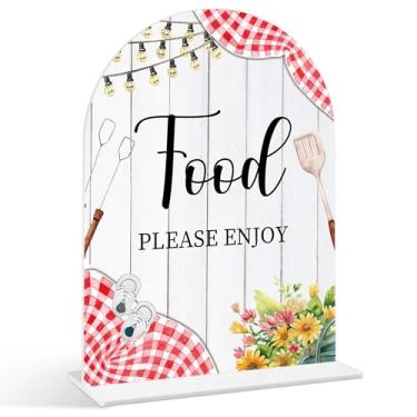 Imagem de Placa Food Please Enjoy - Placa de chá de bebê para churrasco, 1 pacote de placa de acrílico com suporte, decoração de mesa de festa reveladora de gênero, suprimentos de chá de bebê no quintal (SE39)