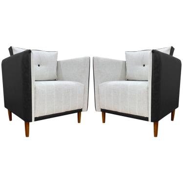 Imagem de Kit 2 Poltronas Decorativa Para Sala Recepção Consultório Aviv Luxo Corino E Linho