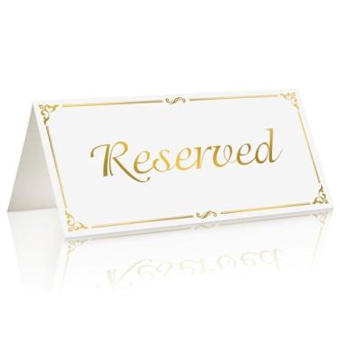 Imagem de YILANPIN Pacote com 18 placas de mesa reservadas 18 x 19 cm placas de assento reservadas dobradas douradas grandes cartões de barraca de mesa de papel para festa de casamento, restaurante, evento