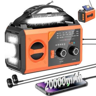 Imagem de Rádio meteorológico de emergência de 20000 mAh, rádio de alerta climático, manivela, rádio solar, portátil, rádio AM/FM/NOAA recarregável, 3 métodos de carregamento, alarme SOS, lanterna de 3 modos