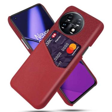 Imagem de Capa para Oneplus 11,Tela e tampa de couro PU,Antideslizante,360°cobertura completa à prova de choque com 1 slot de cartão atrás,Prevenção de queda-Red
