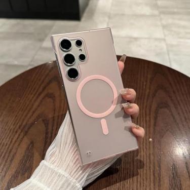 Imagem de MVVKKY para Samsung S24 Plus Ultra Fino Broderless Case Radiação de Calor Fino Fosco PC Capa Magnética (para Samsung S24 Plus/Rosa)