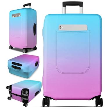 Imagem de Slohif Capa de bagagem para mala protetora aprovada pela Tsa – capa grande para viagem elástica capa de bagagem protetora lavável ajuste 55-81 cm, Azul e rosa dégradé, M-(26-28) Inch, Azul e rosa
