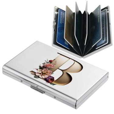 Imagem de BONSYL® Carteira com porta-cartões de crédito de metal com bloqueio de RFID para homens e mulheres – Estojo fino de aço inoxidável com padrões artísticos, design antifurto, comporta de 6 a 12 cartões.