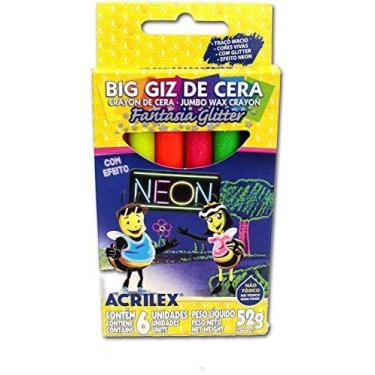 Imagem de Giz De Cera Jumbo Big Giz Neon Gliter 52G 6Cores - ACRILEX