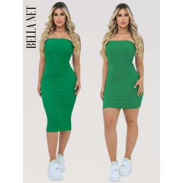 Imagem de Kit 2 Vestido Midi E Curto sem alça Feminino Sem Alça Canelado Premium