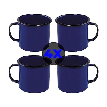Imagem de Kit 4 Canecas Esmaltada 160 ml Rústica Café Chá Kit Xícaras (AZUL-MARINHO)