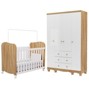 Imagem de Jogo de Quarto Infantil Júnior Guarda Roupa 4 Portas e Berço Uli - Móv