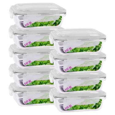 Imagem de Kit 9 Potes Vidro 640ml Hermetico Marmitas 4 Travas Resistente
