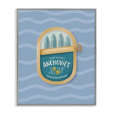 Imagem de Stupell Industries Anchovas enlatadas em ondas cinza emoldurado giclée design artístico por Sandra Picco, 14 x 11
