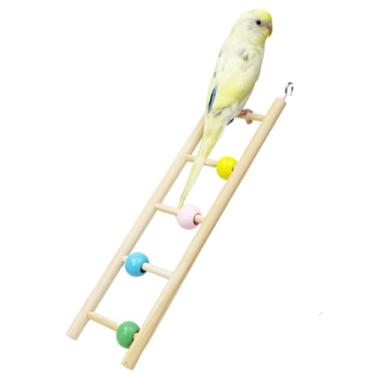 Imagem de Escada de escalada de papagaio para gaiola de pássaros, papagaio de madeira para escalada de escada, poleiros com contas coloridas móveis, brinquedo interativo de pássaros para periquitos, calopsitas