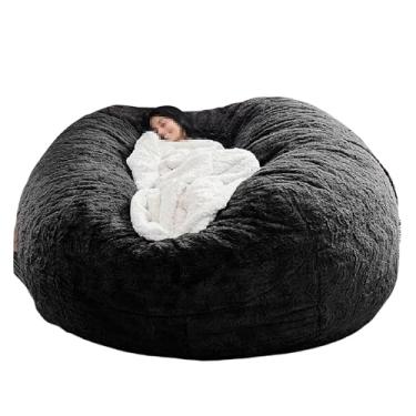 Imagem de Capa de sofá tipo pufe lavável, capa para cadeira, cama e sofá grandes, espreguiçadeira de pele sintética para sala de estar, decoração (sem enchimento)(Black,5ft)