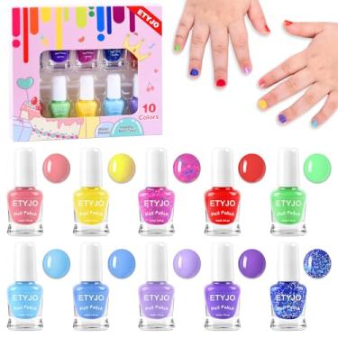 Imagem de ETYJO Esmalte infantil – Kit de esmalte à base de água, 10 cores, não tóxico, secagem rápida, descasca, kit de presentes de esmaltes DIY para meninas a partir de 3 anos