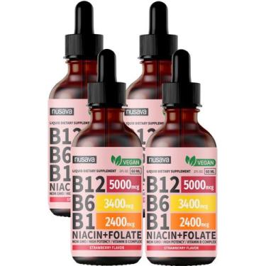 Imagem de (Pacote com 4) Gotas líquidas de vitamina B12 e B6 NUSAVA 5000mcg/80ml