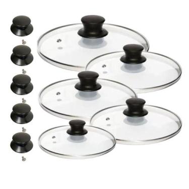 Imagem de Kit Tampa Vidro Panela Frigideira 16 A 24 E 5 Puxador Extra - OUTRAS M