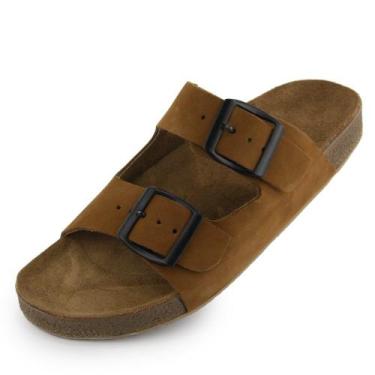 Imagem de Sandália Conforto Casual de Couro Masculino Burly Heads Nobuck Taupe, 