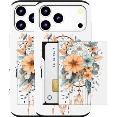 Imagem de MUQR Capa compatível com Phone 17 Pro Max com porta-cartão fofo - Design Kawaii Capa carteira robusta com proteção contra quedas de grau militar para mulheres (apanhador de sonhos branco apanhador de