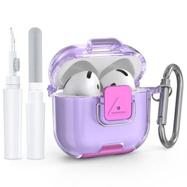 Imagem de Wacanc Capa para AirPods 4ª geração com kit de limpeza e suporte de telefone, capa protetora de TPU de bloqueio seguro compatível com AirPods 4 (2024), capa de proteção total à prova de quedas com