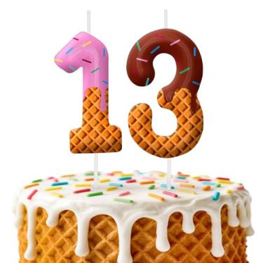 Imagem de Velas de aniversário de sorvete, decoração de topo de bolo de 6 cm, número 13 velas, decorações de aniversário, decorações de bolo de festa de aniversário, suprimentos de festa