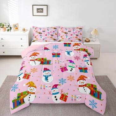 Imagem de jejeloiu Conjunto de edredom de Natal para todas as estações, boneco de neve com 2 fronhas, decorações de Natal, microfibra, roupa de cama casal, floco de neve, decoração de quarto, edredom respirável