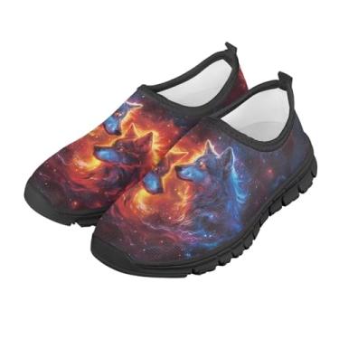 Imagem de Doojoayie Tênis infantil sem cadarço, respirável, para meninos e meninas, casual, roupas de Natal, Galaxy Cool Wolf, 15