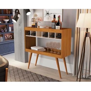 Imagem de Aparador Buffet Athenas MDF com Adega Pés de Madeira Maciça Resistente Morderno Decorativo (Nature/Off White)