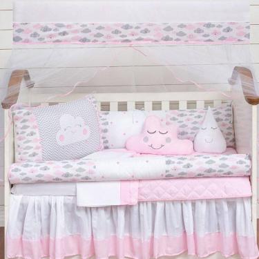 Imagem de Kit Berço Para Menina Nuvem Trança 12 Peças Rosa