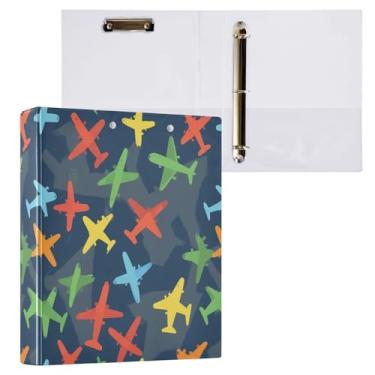 Imagem de Caikeny Fichário de 3 anéis para aviões neon 3 cm prancheta de anel redondo cinza com 2 bolsos para material de escritório