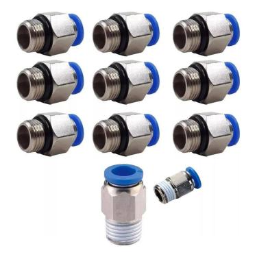 Imagem de 2X 10 Conexão Pneumática Engate Rápido Reta Macho 1/4 Bsp X