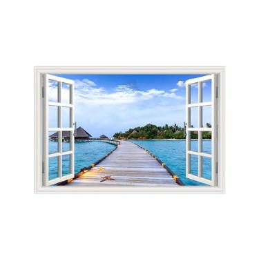 Imagem de Falsas Janelas Paisagens Impressões em Tela-Casa Ponte Mar-Quadro Arte Moderna-Natureza Pintura Decoração Parede 50x75cm Sem Moldura