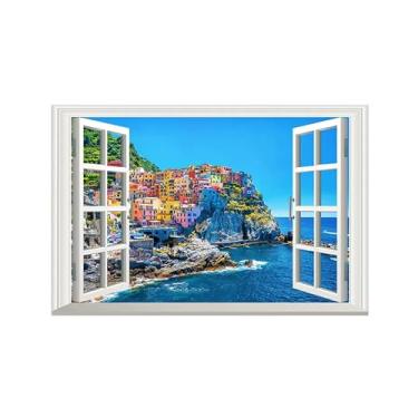 Imagem de Falsas Janelas Paisagens Impressões em Tela-Edifícios coloridos mar-Quadro Arte Moderna-Natureza Pintura Decoração Parede 20x30cm Sem Moldura