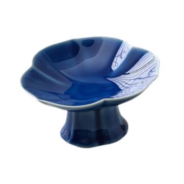 Imagem de KiBcsLic Prato de frutas de cerâmica com pedestal, tigela, travessa, centro de mesa, prato de servir bolo para sala de jantar, decoração de fazenda, Azul