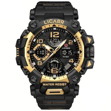 Imagem de Relógio Digital Masculino à Prova De água 5atm Duplo Display Esportivo Quartzo Dourado Preto