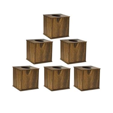 Imagem de Pacote com 6 capas quadradas para caixa de lenços (15,2 x 15,2 x 15,2 cm) Suporte de caixa de lenços de madeira rústica com fundo deslizante cubo para bancadas de mesa, banheiro, quarto, mesa de