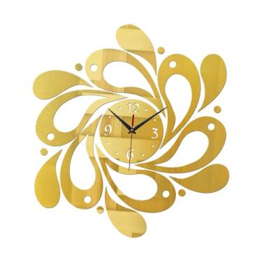 Imagem de Baoblaze Relógio de parede com d'água, relógio de parede nórdico anti-taque, adesivos decorativos para escritório, quarto, sala de crianças, Ouro