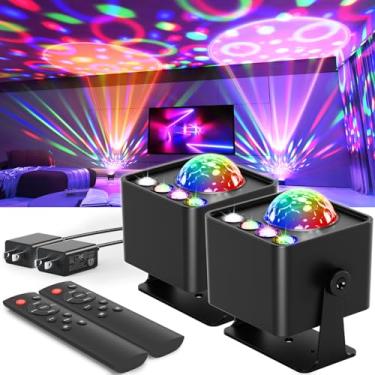 Imagem de Bola de discoteca, luzes de discoteca, pacote com 2 luzes de festa 7 cores, luz estroboscópica, efeito de luzes de palco ativadas por som com controle remoto lâmpadas de bola de discoteca para quartos de casa, festas de aniversário e pub de Natal
