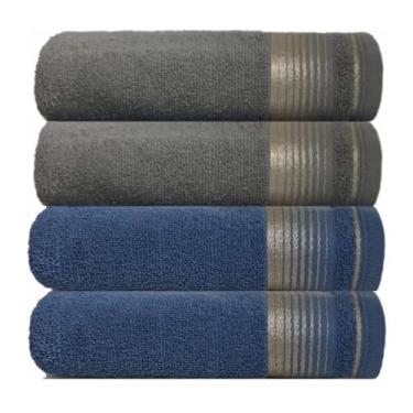 Imagem de KIT 4 Toalhas de Banho 75x150cm 100% Algodão Absorvente e Macia Hotel Academia Enxoval Adulto Premium (2-CINZA+2-AZUL)