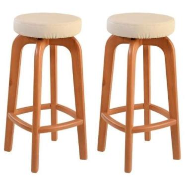 Imagem de Conjunto 2 Banqueta Bar Em Madeira Maciça Amêndoa - Fassina