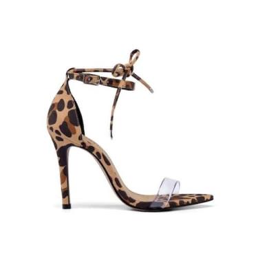 Imagem de Sandália feminina bico folha salto fino alto amarrar e abotoar casual 