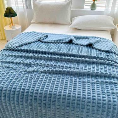 Imagem de Cobertor de lã com peso fofo feminino masculino para cama adulto longo casal solteiro para sofá macio confortável lavável na máquina para usar como xale, viagem, escritório (azul, 200 x 230 cm)