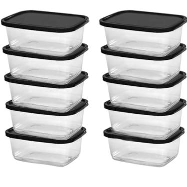 Imagem de Kit 10 Potes Marmitas 500ml Livre De Bpa Transparentes Fitness Microondas Freezer Organizador Alimentos (10 Potes 500 ml Preto)