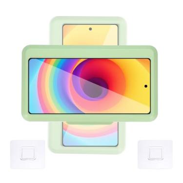 Imagem de PATIKIL Suporte de telefone de chuveiro à prova d'água, capa de telefone ajustável de 360° com tela sensível ao toque, suporte de parede para espelho de banheiro, banheira adequada para 17 cm, verde