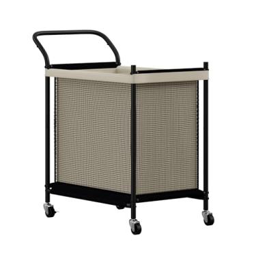 Imagem de Cesto de lavanderia com rodas, cesto de roupa suja com saco de forro removível e lavável, carrinho de lavanderia com moldura de metal com alça para quarto, banheiro, dormitório, lavanderia (120L)