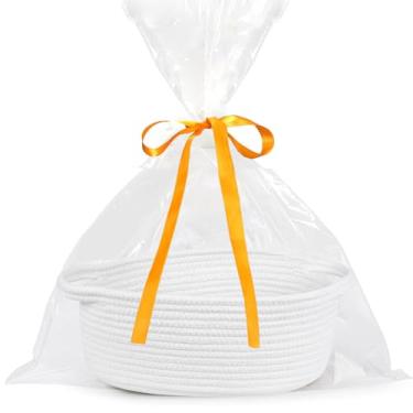 Imagem de ABenkle Cesta de presente vazia com sacos de presente e fitas, cesta pequena de tecido de 30,5 cm x 20,3 cm x 12,7 cm, prateleira de corda boho, armazenamento de brinquedos para bebês, animais de