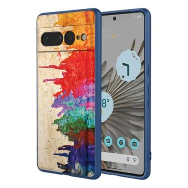 Imagem de OEURVQO Capa artística para Google 7 Pro, capa de silicone líquido de toque macio com forro fofo, compatível com carregamento sem fio, capa protetora para Google Pixel 7 Pro, aquarela azul