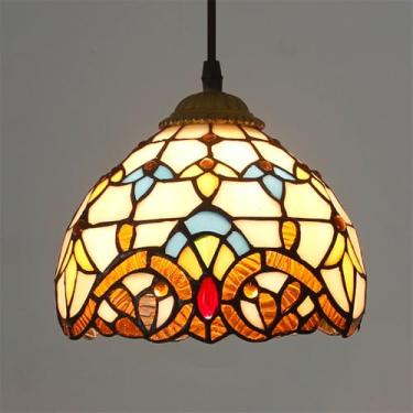 Imagem de Luminária pendente contemporânea de vidro colorido com LED, estilo retrô americano, para sala de estar, restaurante, quarto, casa de campo, hotel, corredor, café ou bar (Estilo 5 D20CM)
