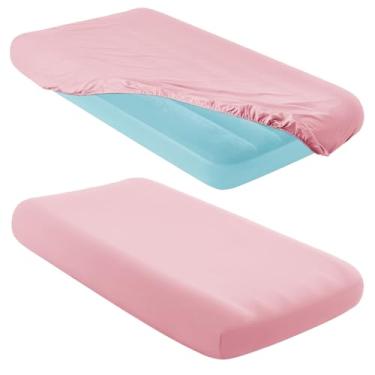 Imagem de Entisn 2 peças de lençol infantil inflável de microfibra, 87 x 162 cm, para crianças, festas do pijama, viagens de acampamento e festas (rosa)
